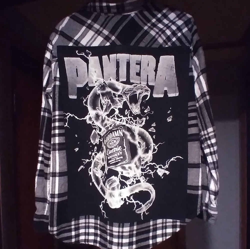 upcycled flannel shirt w/ custom PANTERA back patch